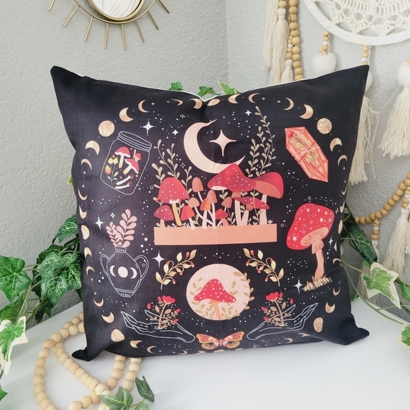 1 Cushon Cover without filler pillowcase Mushrooms moon & stones magical Pattern - Picture 12 of 13